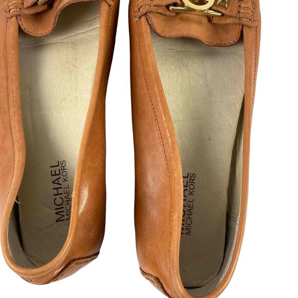 MICHAEL Michael Kors Womens Size 11M Tan Leather Loafers Gold Tone Buckle Shoes - Picture 6 of 9
